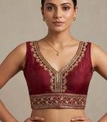 Maroon roman silk with coading sequence & beads work readymade blouse