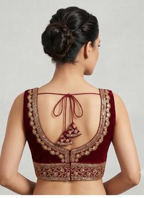 Maroon roman silk with coading sequence & beads work readymade blouse 2