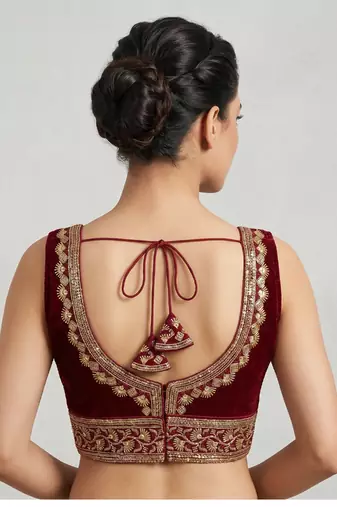 Maroon roman silk with coading sequence & beads work readymade blouse