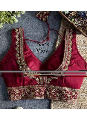 Maroon roman silk with coading sequence & beads work readymade blouse 4