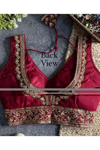 Maroon roman silk with coading sequence & beads work readymade blouse