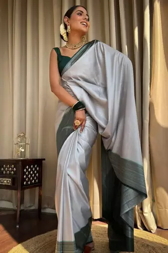 white woven design silk blend kanjeevaram saree