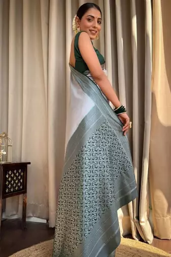white woven design silk blend kanjeevaram saree