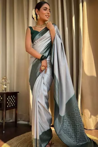 white woven design silk blend kanjeevaram saree