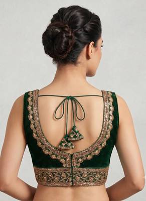 Green roman silk with coading sequence & beads work readymade blouse 2