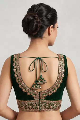 Green roman silk with coading sequence & beads work readymade blouse