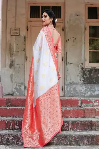 white zari woven silk blend kanjeevaramsaree