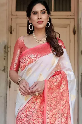white zari woven silk blend kanjeevaramsaree
