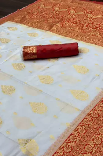 white zari woven silk blend kanjeevaramsaree