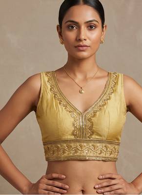 Gold roman silk with coading sequence & beads work readymade blouse 1