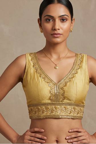 Gold roman silk with coading sequence & beads work readymade blouse