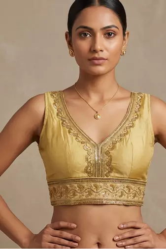 Gold roman silk with coading sequence & beads work readymade blouse
