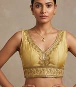 Gold roman silk with coading sequence & beads work readymade blouse