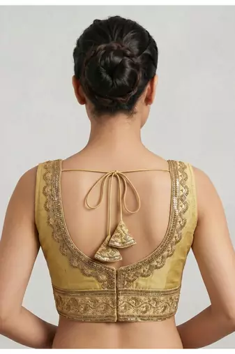 Gold roman silk with coading sequence & beads work readymade blouse