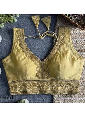 Gold roman silk with coading sequence & beads work readymade blouse 3