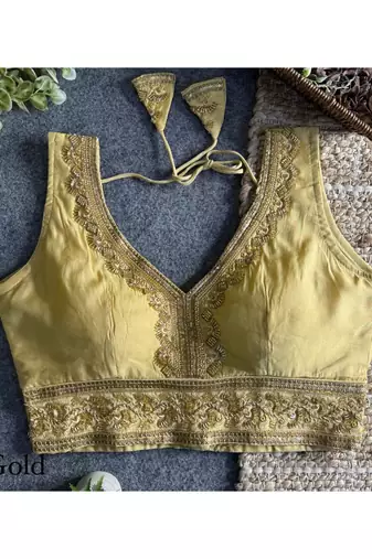 Gold roman silk with coading sequence & beads work readymade blouse
