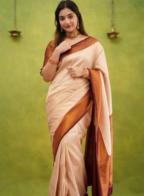 Women zari kanjeevaram saree with blouse piece 2