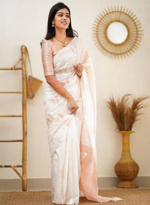 Ethnic motifs woven design zari kanjeevaram saree 2