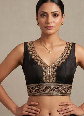 Black roman silk with coading sequence & beads work readymade blouse 1