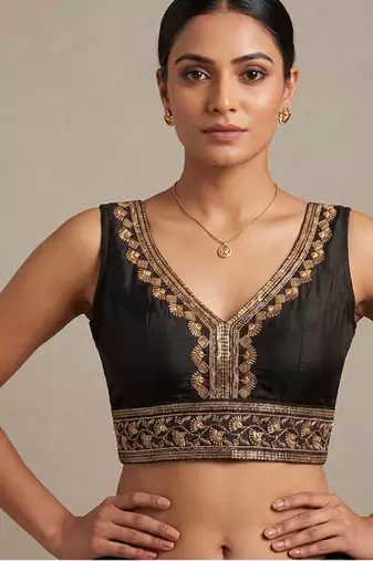 Black roman silk with coading sequence & beads work readymade blouse