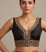Black roman silk with coading sequence & beads work readymade blouse