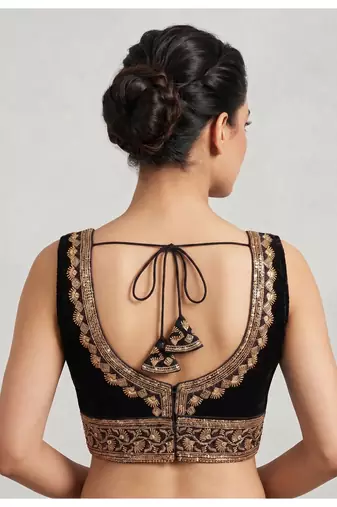 Black roman silk with coading sequence & beads work readymade blouse