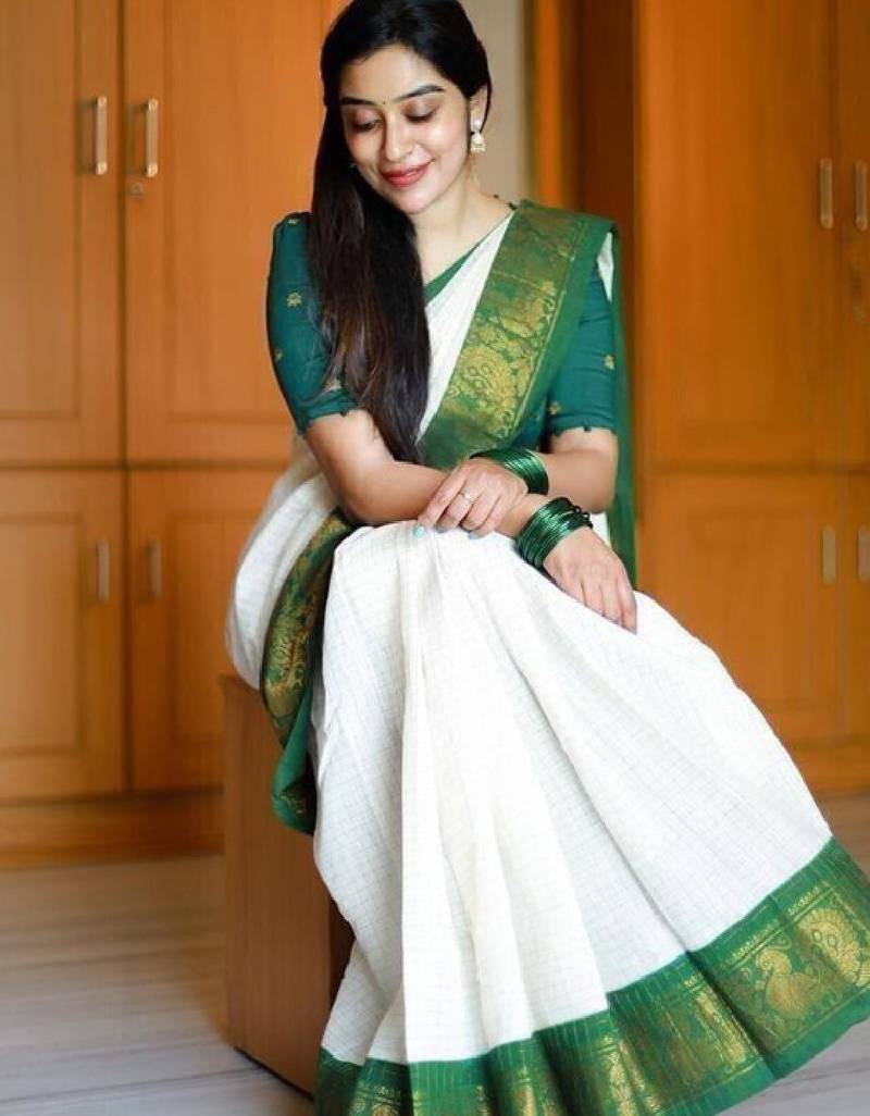 Checked woven design kanjeevaram saree