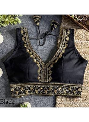 Black roman silk with coading sequence & beads work readymade blouse 3