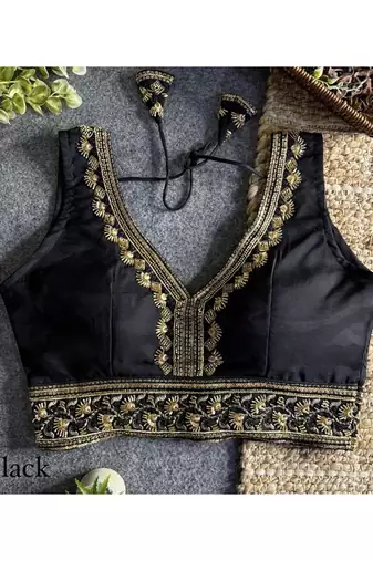 Black roman silk with coading sequence & beads work readymade blouse