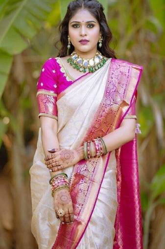 white woven zari silk kanjeevaram saree