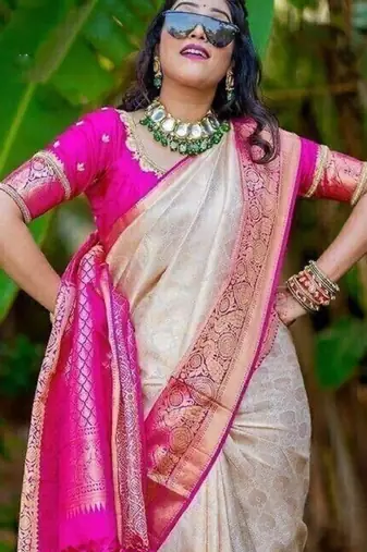 white woven zari silk kanjeevaram saree