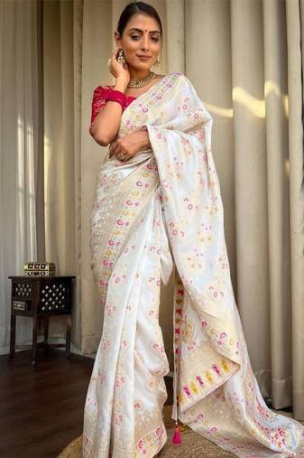 white woven zari cotton kanjeevaram saree