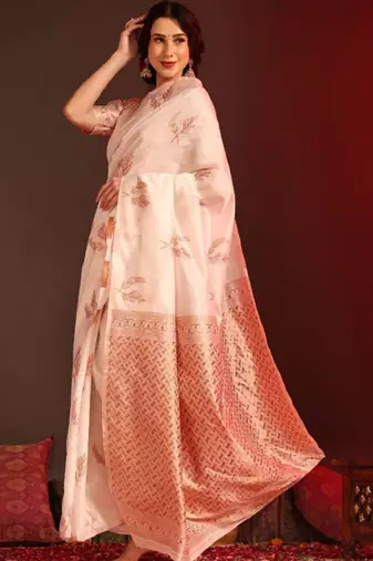 Woven design pure cotton kanjeevaram saree