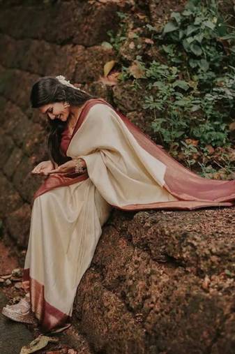 beige woven zari cotton kanjeevaram saree