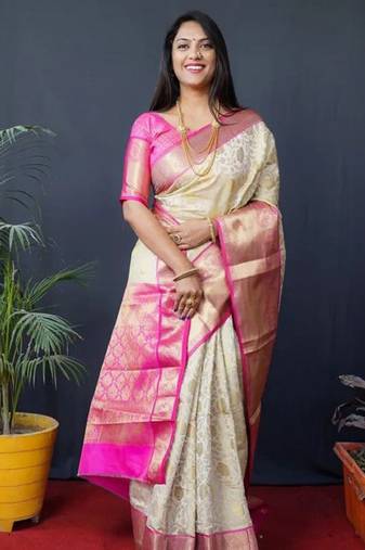 beige woven zari silk kanjeevaram saree