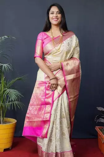 beige woven zari silk kanjeevaram saree