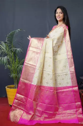 beige woven zari silk kanjeevaram saree
