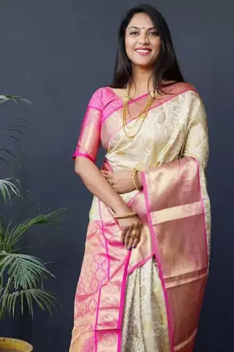 beige woven zari silk kanjeevaram saree