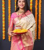 Ethnic motifs woven design zari kanjeevaram saree