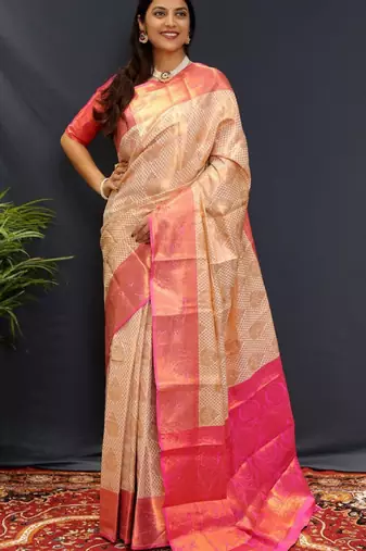 off white woven zari silk blend kanjeevaram saree
