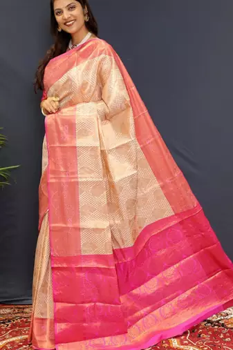 off white woven zari silk blend kanjeevaram saree