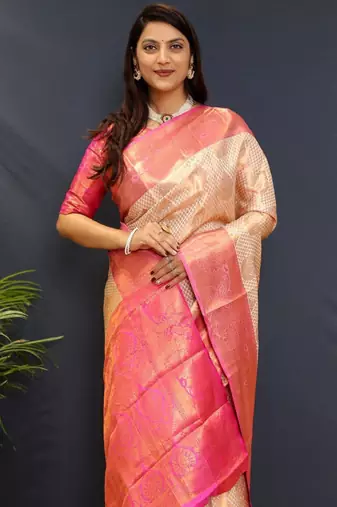 off white woven zari silk blend kanjeevaram saree