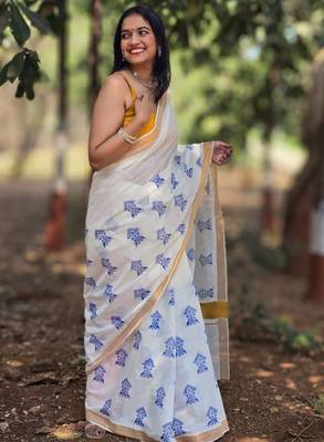 Ethnic motifs zari pure cotton kasavu saree 2