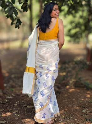 Ethnic motifs zari pure cotton kasavu saree 4