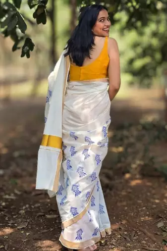 Ethnic motifs zari pure cotton kasavu saree