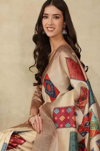 Ethnic motifs woven design silk cotton kasavu saree