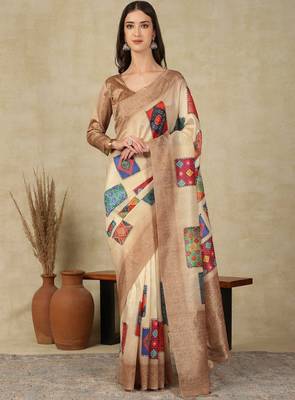 Ethnic motifs woven design silk cotton kasavu saree 2