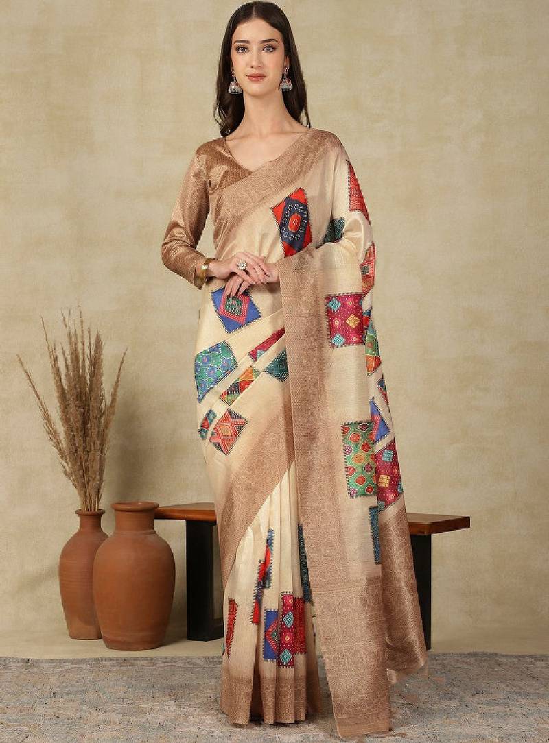 Ethnic motifs woven design silk cotton kasavu saree
