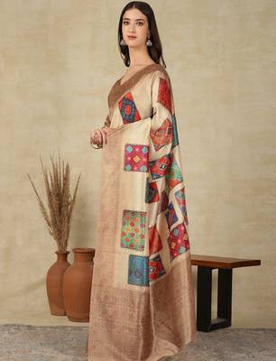 Ethnic motifs woven design silk cotton kasavu saree 3