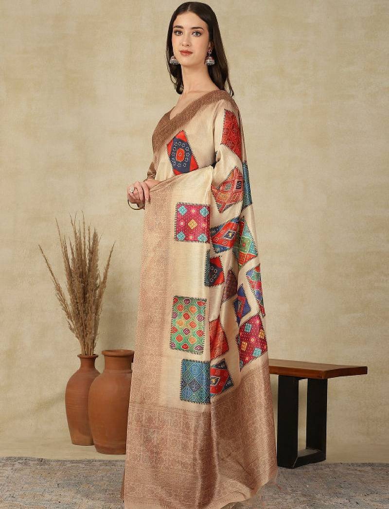 Ethnic motifs woven design silk cotton kasavu saree